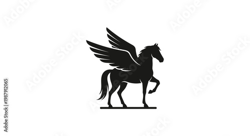 Mythical Pegasus Horse Silhouette with Wings, Isolated on White Background