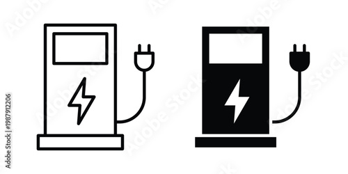 Electric charging icon editable designs collection. black and white icons