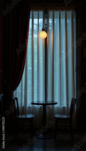 Uncovering a hidden cozy venue behind a dim curtain an intimate escape for relaxation in a serene atmosphere