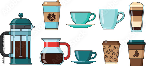  Assorted Coffee and Tea Drinkware Illustration