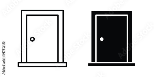 Entrance door icon editable designs collection. black and white icons