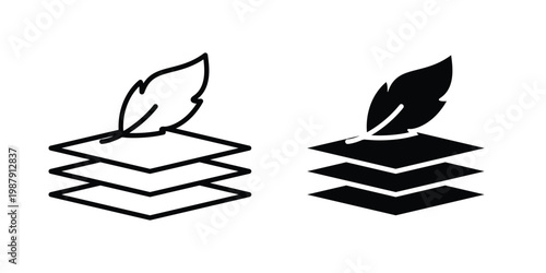Fabric with feather icon editable designs collection. black and white icons