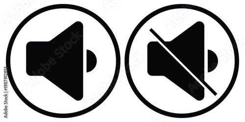 Audio speaker volume. Set of volume icons. Volume max collection. No speaker icon. Mute speaker icon. Speaker icon on white background.EPS10