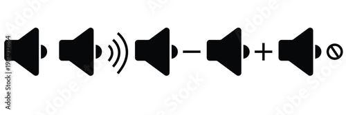 Audio speaker volume. Set of volume icons. Volume max collection. No speaker icon. Mute speaker icon. Speaker icon on white background.EPS10