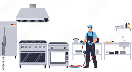 Commercial Kitchen Equipment Maintenance Technician Working.