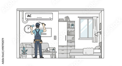 Air conditioner repairman working on an AC unit.