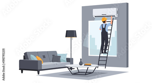 Air conditioning installation technician working on unit.