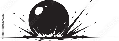 Black bowling ball, explosion, crash, vector illustration