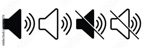 Sound volume icons set with different signal levels . Аn icon that increases and reduces the sound. Sound icon, volume symbol, speaker sign, with white background EPS10