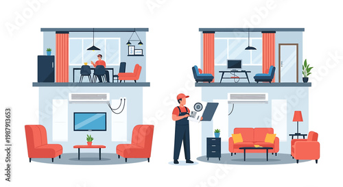 Air conditioning installation and repair service illustration.
