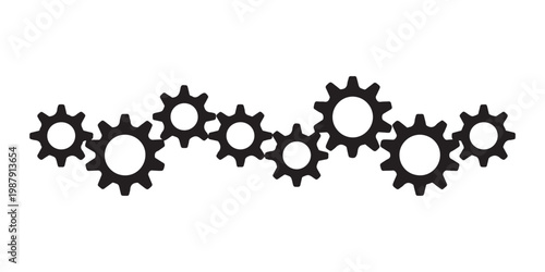Industrial gear collection black cogs mechanism vector set mechanical engineering equipment silhouette design.