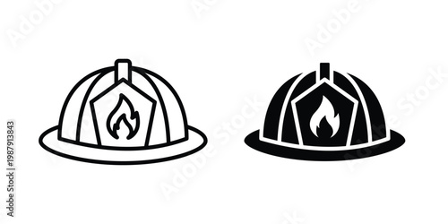 Firefighter helmet icon editable designs collection. black and white icons