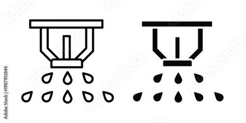 Fire sprinkler system icon editable designs collection. black and white icons