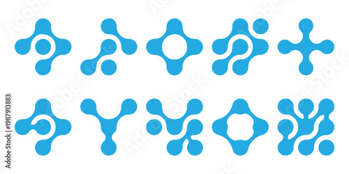 Diagonal metaball connected circles shape. Abstract nerve cell dots or computer nano net . Metaball Set. Vector Connect Circle Shapes. Abstract Geometric Dots. Diagonal metaball connected circles shap