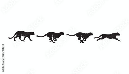 black and white silhouette set of cheetah very high quality vector illustration.