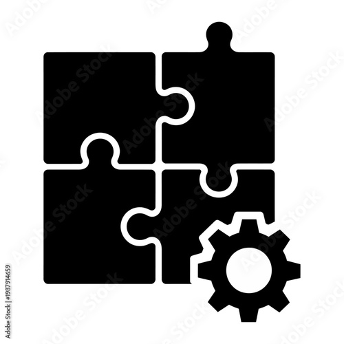 Vector of a puzzle piece with a gear, symbolizing problem solving and teamwork in a modern business setting.