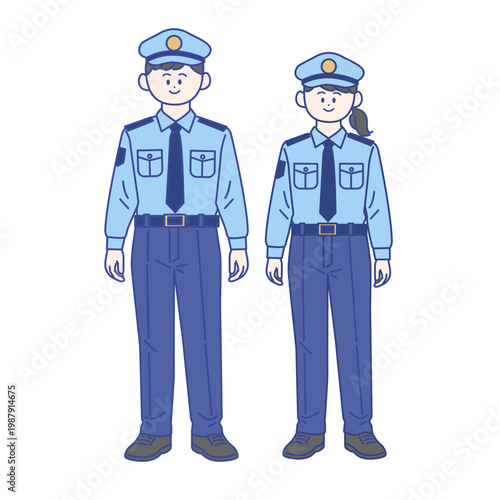 男性と女性の警備スタッフ全身イラスト