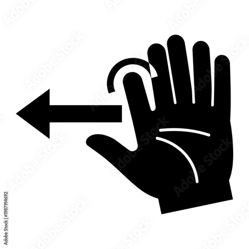 Vector graphic of a hand with a finger pointing to the left and an arrow indicating direction.