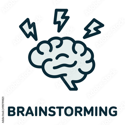 Vector of a brain with lightning bolts representing a creative brainstorming session