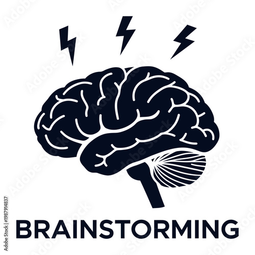 Vector of a brain with lightning bolts representing a brainstorming session