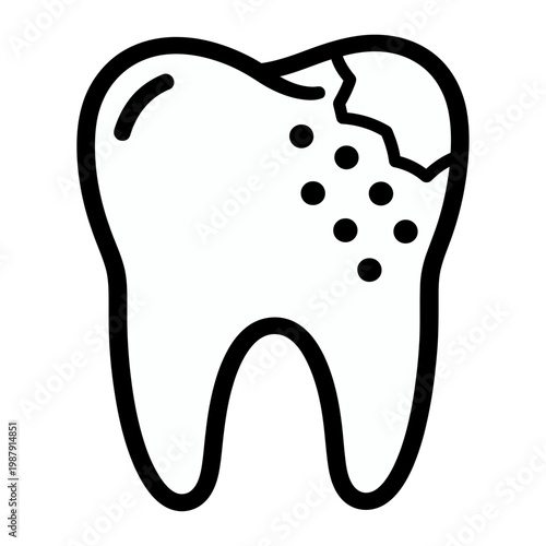 Vector of a tooth with a crack and cavities