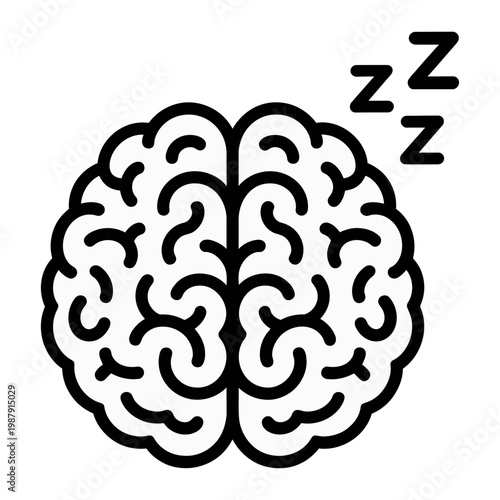 Vector of a sleeping brain with zzz symbols, representing rest and relaxation.