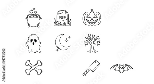 Halloween-themed icons depicting classic spooky symbols and imagery