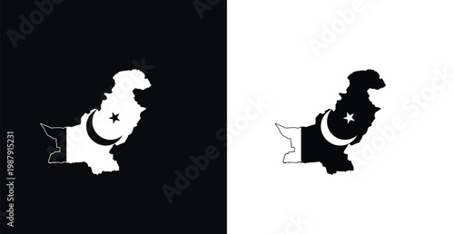 Bild auf Leinwand A black and white illustration of the Pakistani flag on a map of Pakistan