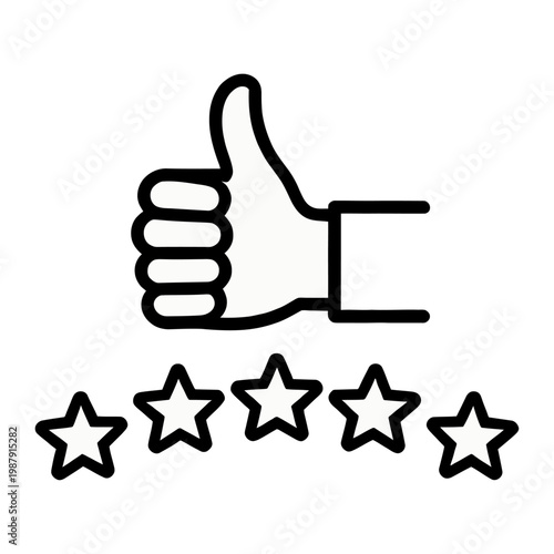 Vector graphic of a hand giving a thumbs up with five star ratings