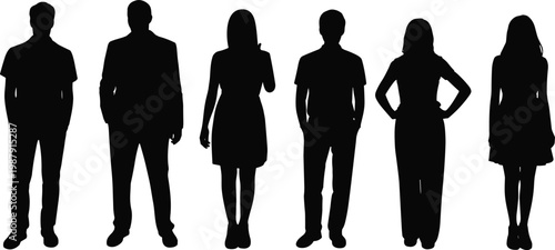 WebDiverse business people silhouettes standing together isolated on white background, flavector