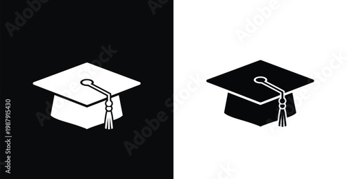 A graduation cap icon in black and white colors on a contrasting background