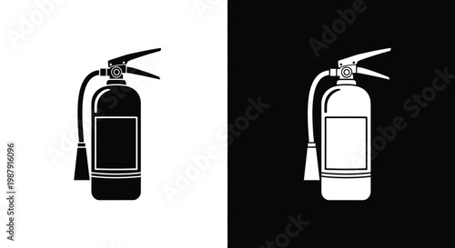 A contrasting depiction of a standard fire extinguisher in both black and white versions