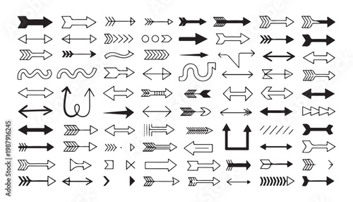 Extensive vintage arrow megaset with diverse ornaments feathers and double ended pointers for professional design.