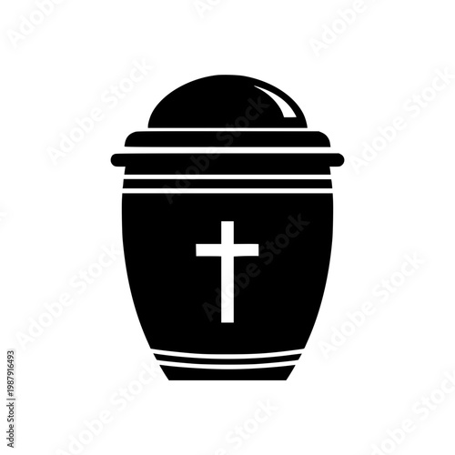 A black urn with a white cross on the front Vector, illustration
