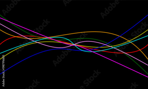 Abstract Colorful Wavy Lines On Black Background, Neon Ribbon Waves Conveying Motion And Energy