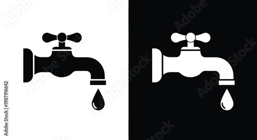 A contrasting depiction of a water tap one black against white the other white against black