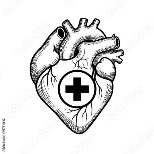 A heart with a medical cross in the center Vector, illustration