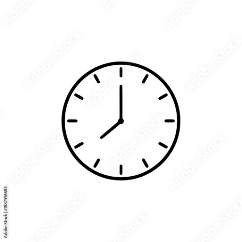 A simple black and white analog clock Vector, illustration