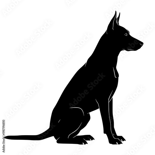 A black silhouette of a sitting german shepherd dog Vector, illustration