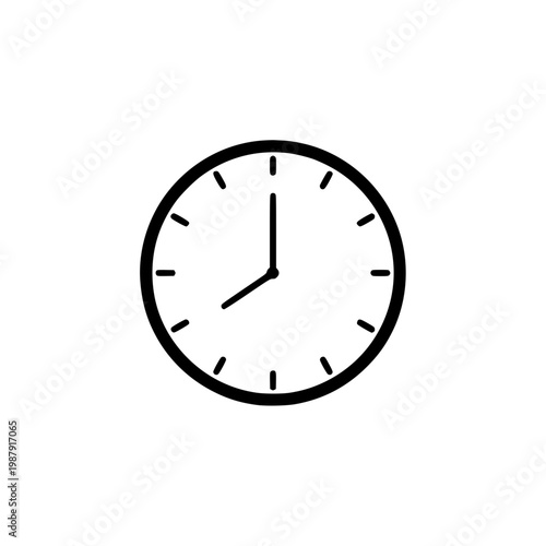 A clock with black hands and hour markers Vector, illustration