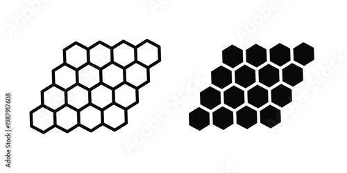 Honeycombs icon editable designs collection. black and white icons