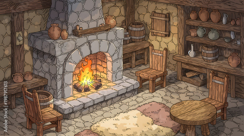 Discover the Cozy Lifestyle of a Rustic Interior with Warm Fireplace - A Perfect Retreat for Relaxation and Comfort in a Traditional Setting