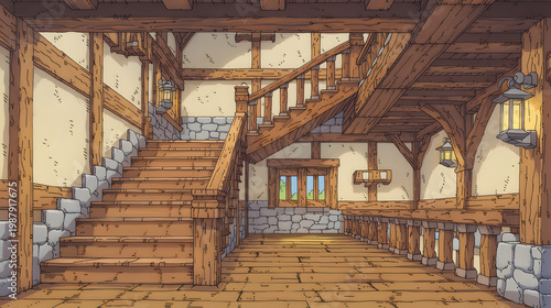 Explore the Charm of Traditional Architecture: A Cozy Interior with a Stunning Staircase and Rustic Design Elements for a Welcoming Atmosphere