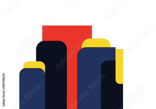 Tableau sur toile Minimalist Abstract Geometric Composition with Navy Blue, Red, and Yellow Shapes