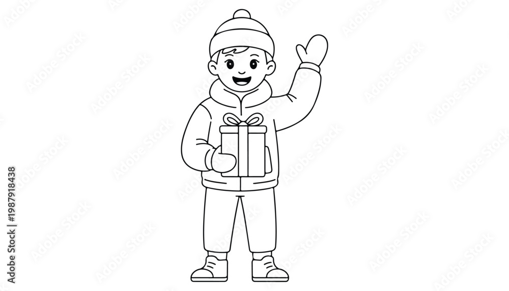Fototapeta premium One continuous line illustration of an boy , isolated on white background.