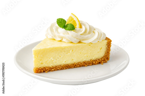 Photos Slice of classic cheesecake with lemon garnish isolated on transparent backgroun