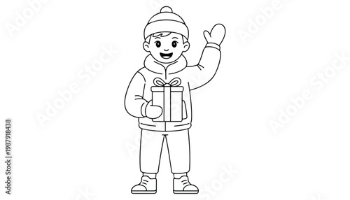 One continuous line illustration of an boy , isolated on white background.