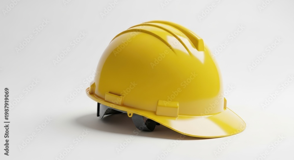 Fototapeta premium Bright Yellow Construction Helmet on White Background.