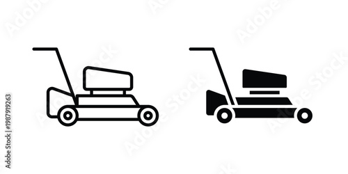 lawn mower icon editable designs collection. black and white icons
