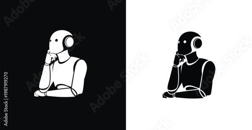 Εκτύπωση καμβά A thought-provoking illustration of two robots in contrasting black and white ba